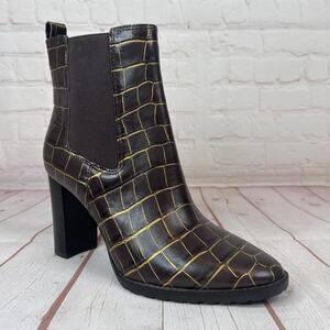 Lauren Ralph Lauren Mylah Leather Chelsea Brown Gold Boots Women’s Size 8